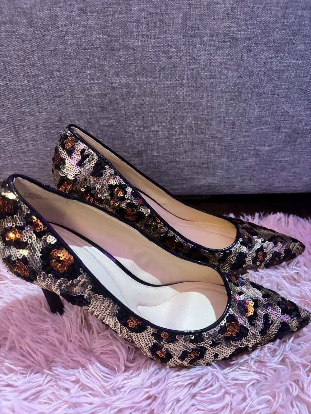 Jessica Simpson Heels Size 9.5 Leopard Sequin Pointed Toe Pumps